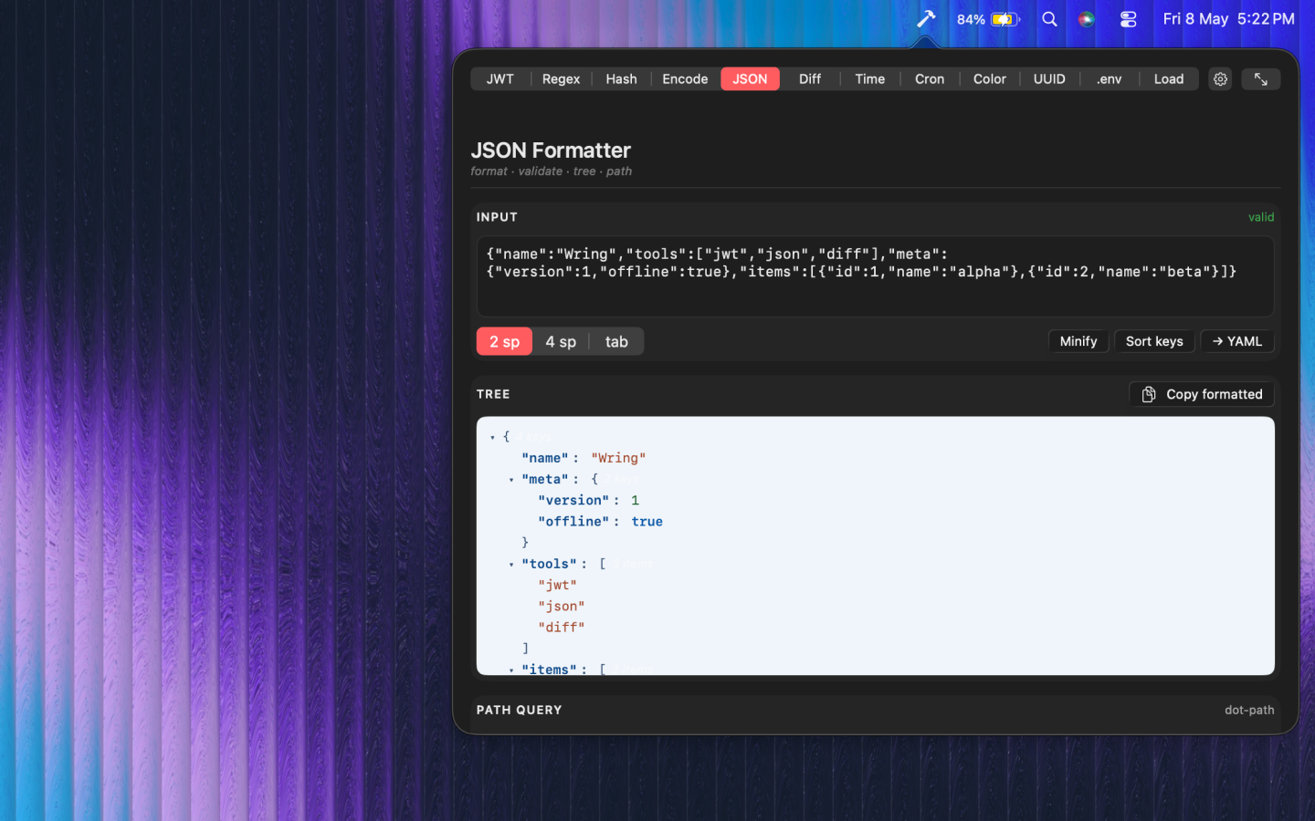 Wring - Developer Tools: Offline macOS menu bar app for everyday ...