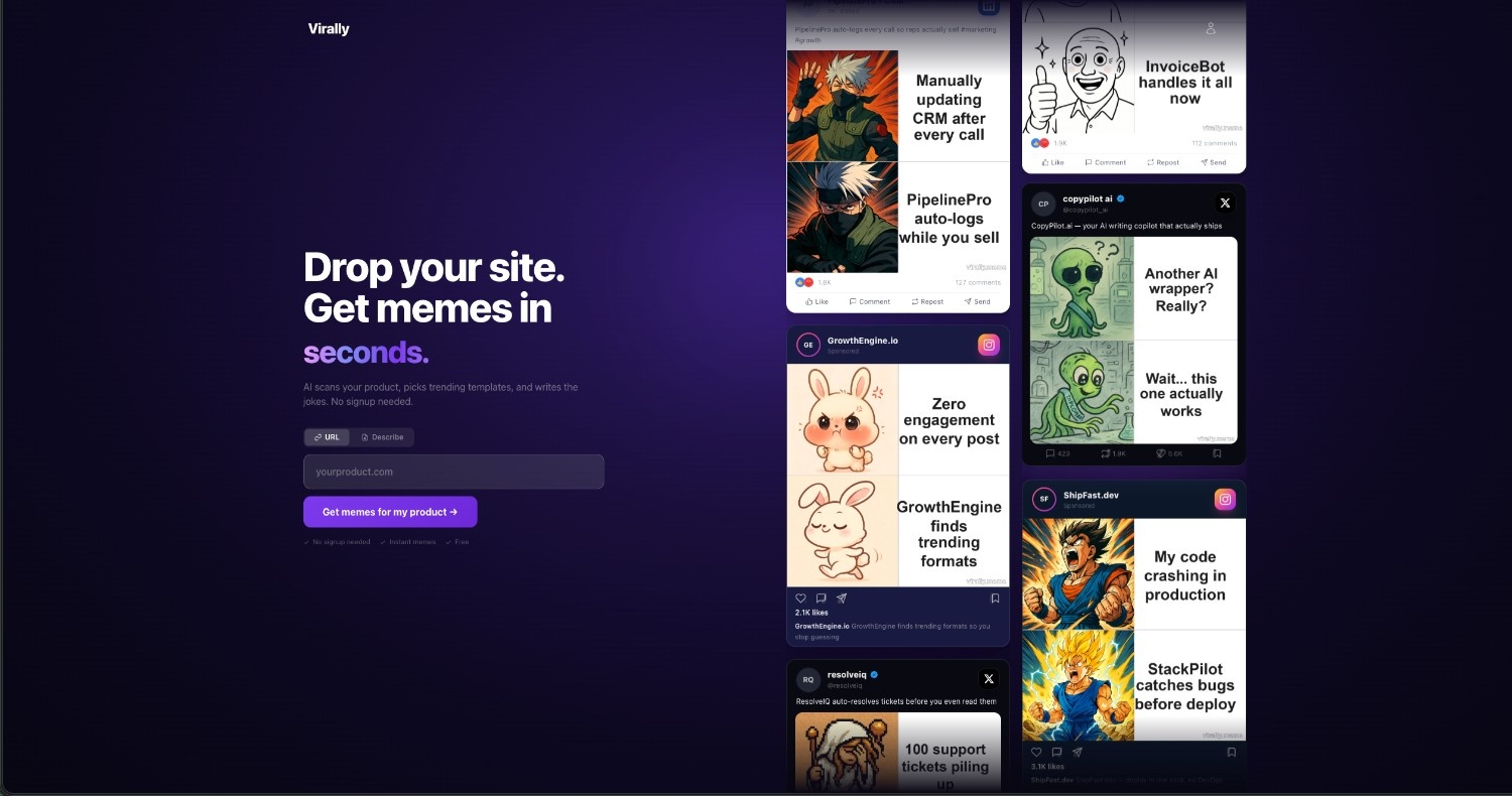 Virally Memes: AI content engine for founders to go viral faster | Orynth