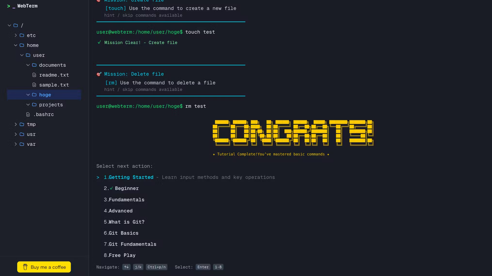 WebTerm: A browser terminal sandbox for learning CLI without fear | Orynth